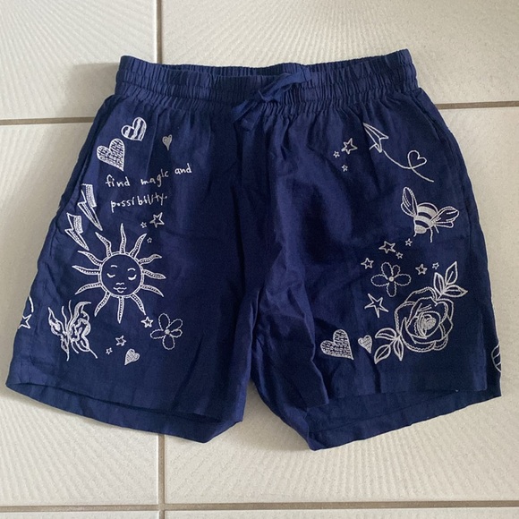 Johnny Was SOVANNA Linen Shorts Navy / White Embroidered small NWT - Picture 12 of 14
